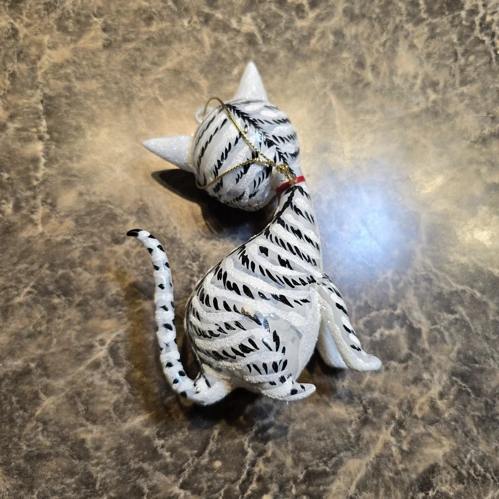 VTG‎ RARE SLAVIC Treasures Collectible hand Blown GLASS CAT FIGURINE Ornament